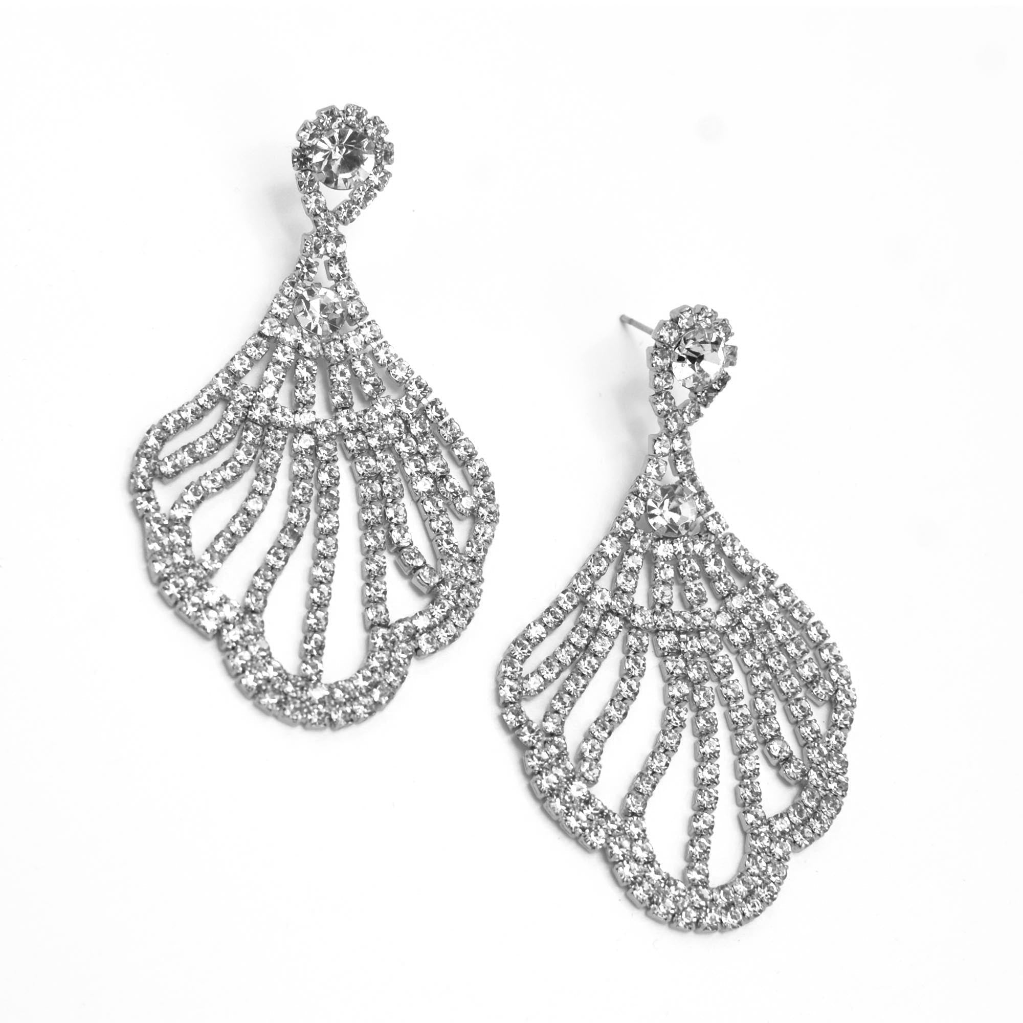 SILVER RHINESTONE CRYSTAL DROP EARRINGS #27360CR-S (LB24)