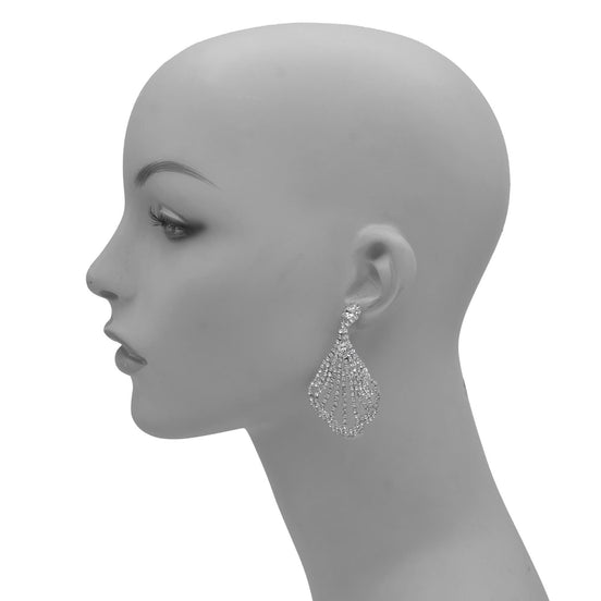 SILVER RHINESTONE CRYSTAL DROP EARRINGS #27360CR-S (LB24)