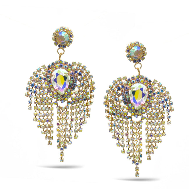 GOLD ABALONE RHINESTONES CRYSTAL DROP EARRINGS #27324AB-G (RD27)