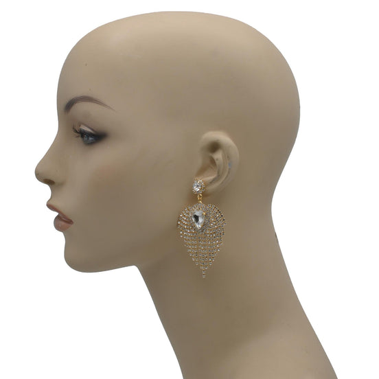 GOLD RHINESTONES CRYSTAL DROP EARRINGS #27324CR-G (LB25)