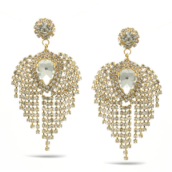 GOLD RHINESTONES CRYSTAL DROP EARRINGS #27324CR-G (LB25)