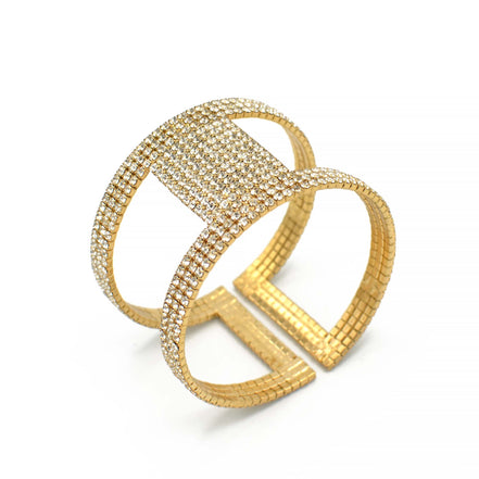 GOLD RHINESTONE CRYSTAL COIL MEMORY WIRE BRACELET #83154CR-G