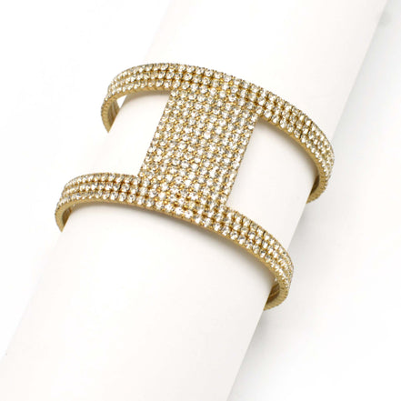 GOLD RHINESTONE CRYSTAL COIL MEMORY WIRE BRACELET #83154CR-G