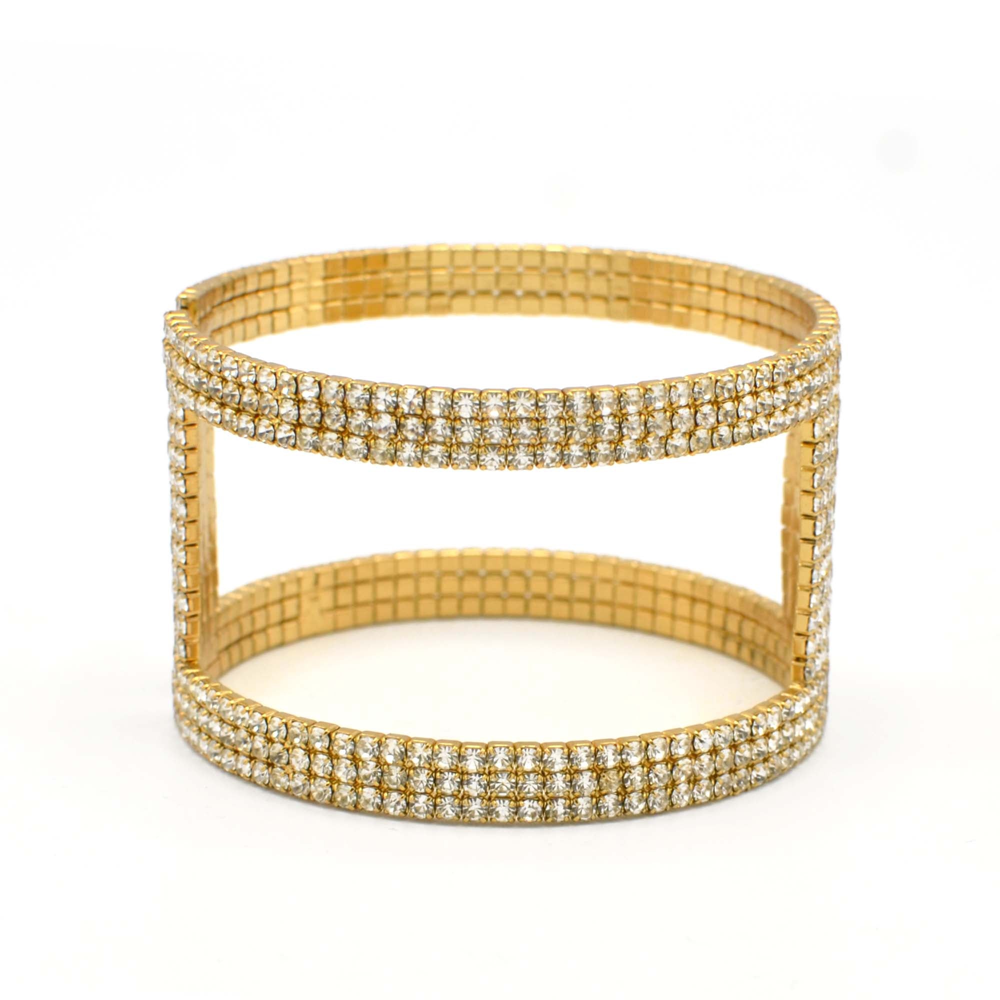 GOLD RHINESTONE CRYSTAL COIL MEMORY WIRE BRACELET #83154CR-G