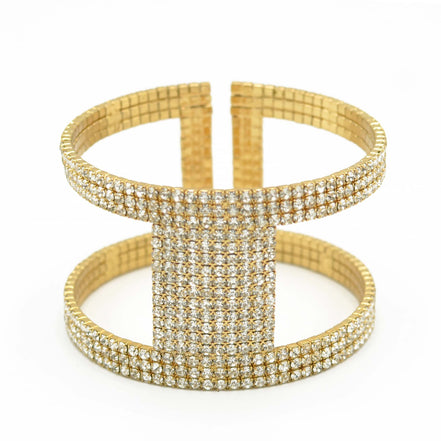 GOLD RHINESTONE CRYSTAL COIL MEMORY WIRE BRACELET #83154CR-G