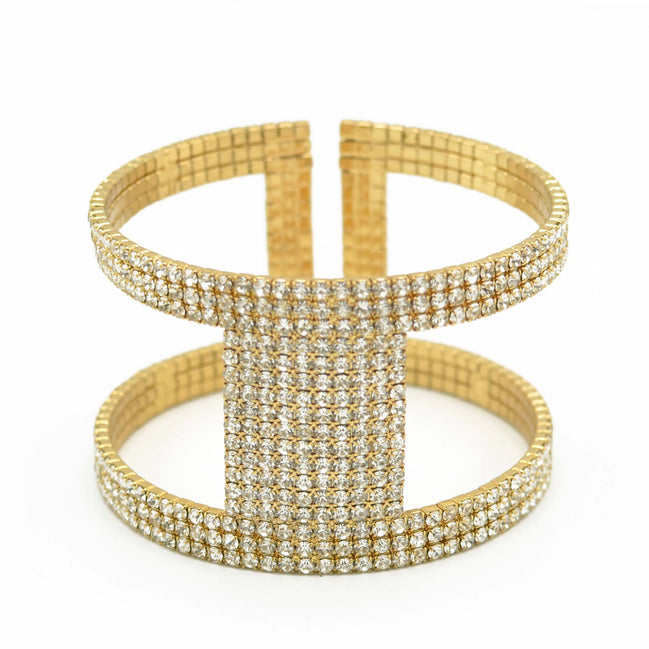 GOLD RHINESTONE CRYSTAL COIL MEMORY WIRE BRACELET #83154CR-G