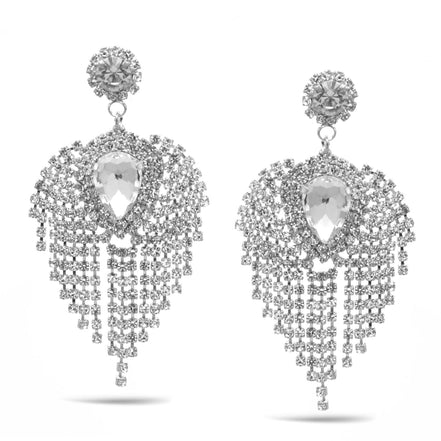 SILVER RHINESTONES CRYSTAL DROP EARRINGS #27324CR-S (RD27)