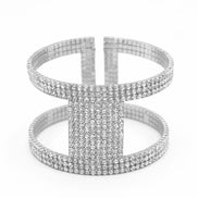 SILVER RHINESTONE CRYSTAL COIL MEMORY WIRE BRACELET #83154CR-S