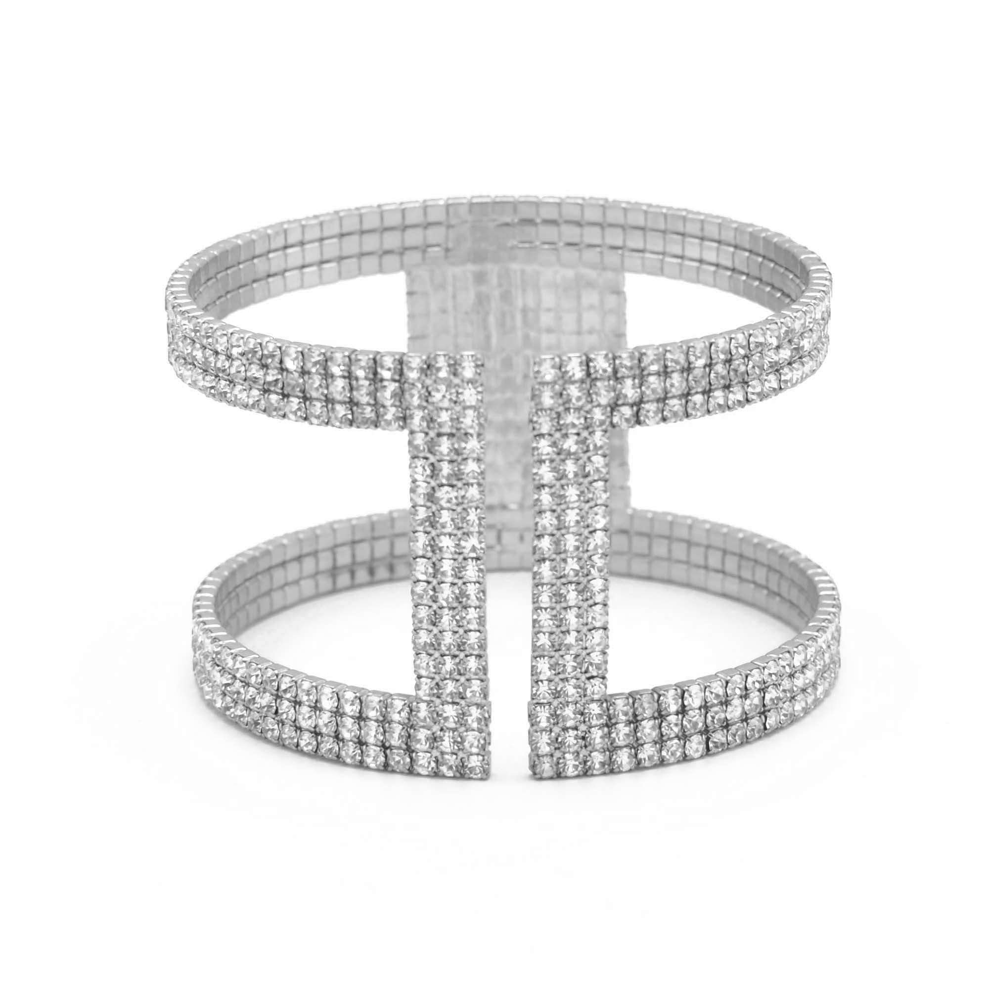 SILVER RHINESTONE CRYSTAL COIL MEMORY WIRE BRACELET #83154CR-S