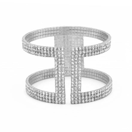 SILVER RHINESTONE CRYSTAL COIL MEMORY WIRE BRACELET #83154CR-S