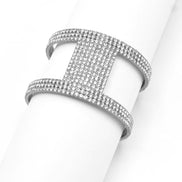 SILVER RHINESTONE CRYSTAL COIL MEMORY WIRE BRACELET #83154CR-S