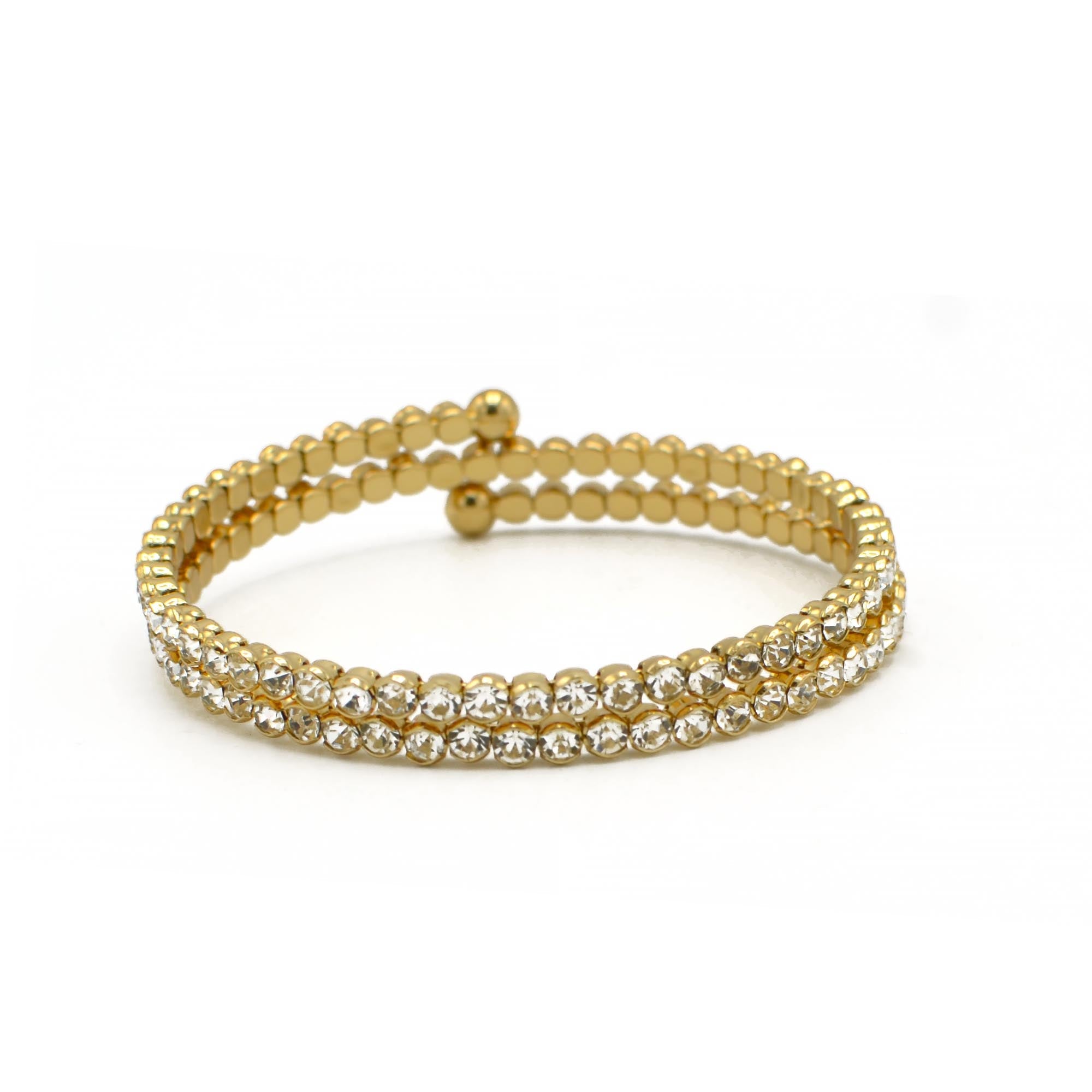 GOLD RHINESTONE CRYSTAL MEMORY WIRE BRACELET #83444CR-G