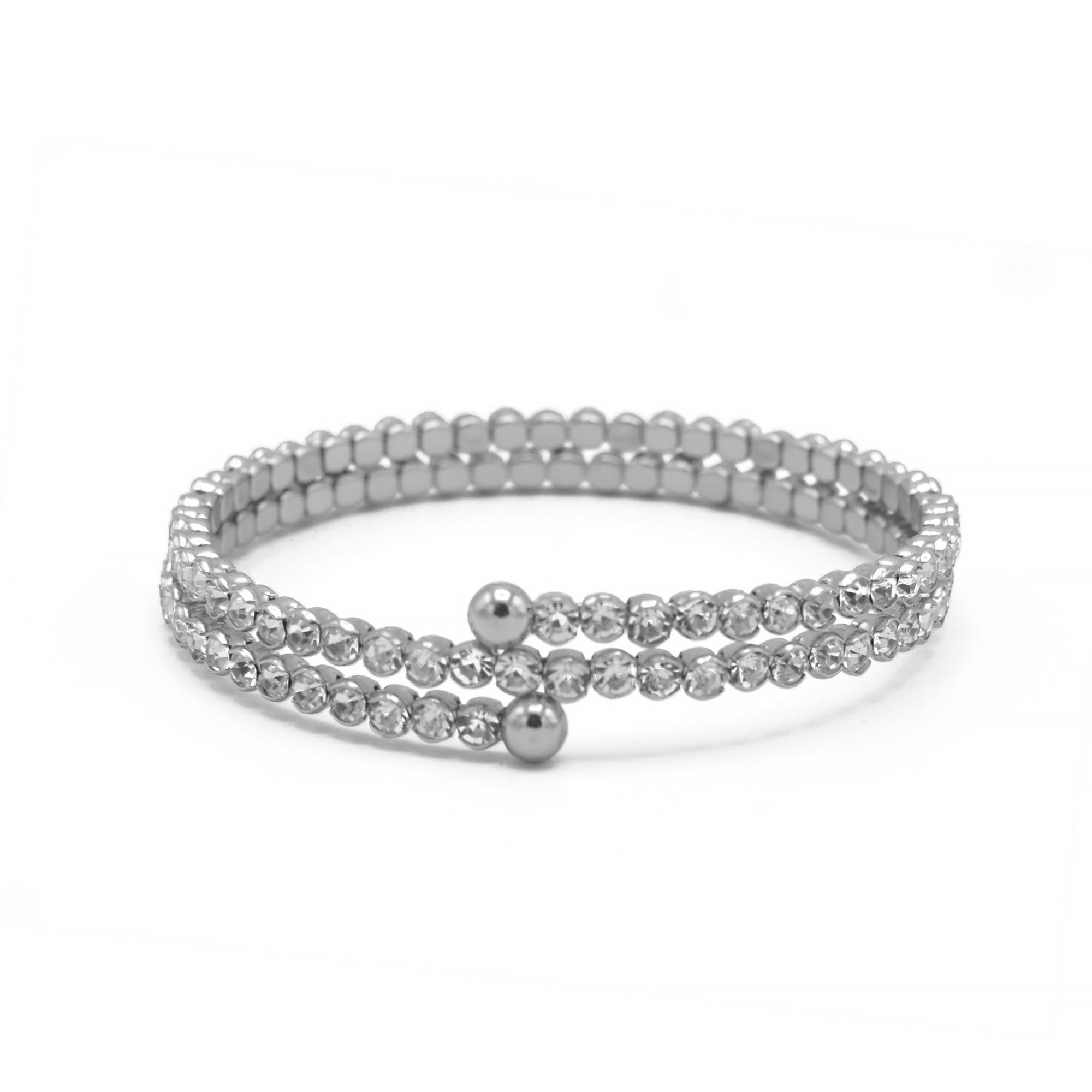 SILVER RHINESTONE CRYSTAL MEMORY WIRE BRACELET #83444CR-S