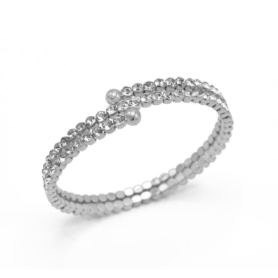 SILVER RHINESTONE CRYSTAL MEMORY WIRE BRACELET #83444CR-S