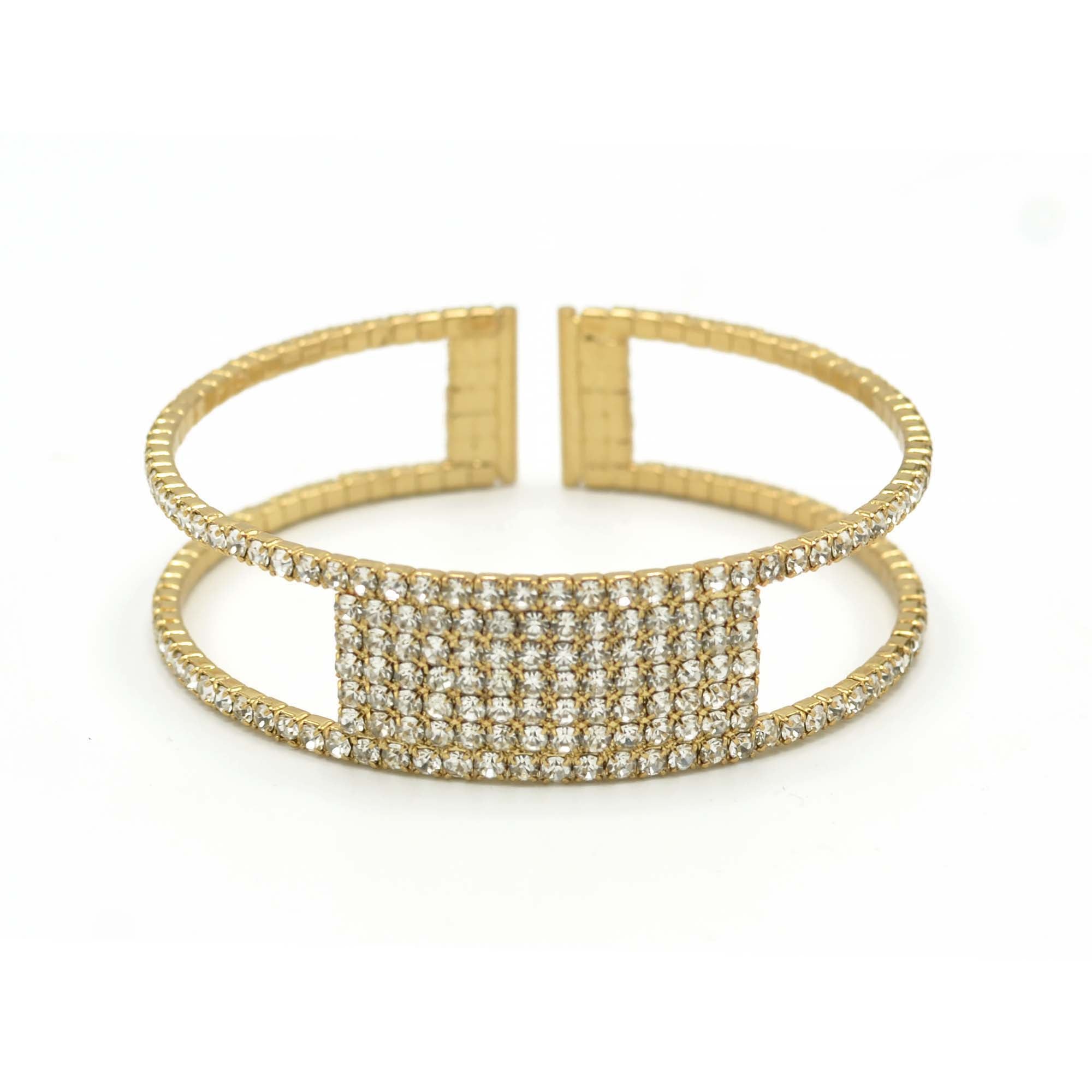 GOLD RHINESTONE CRYSTAL COIL MEMORY WIRE BRACELET#83769CR-G