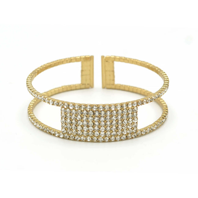 GOLD RHINESTONE CRYSTAL COIL MEMORY WIRE BRACELET#83769CR-G