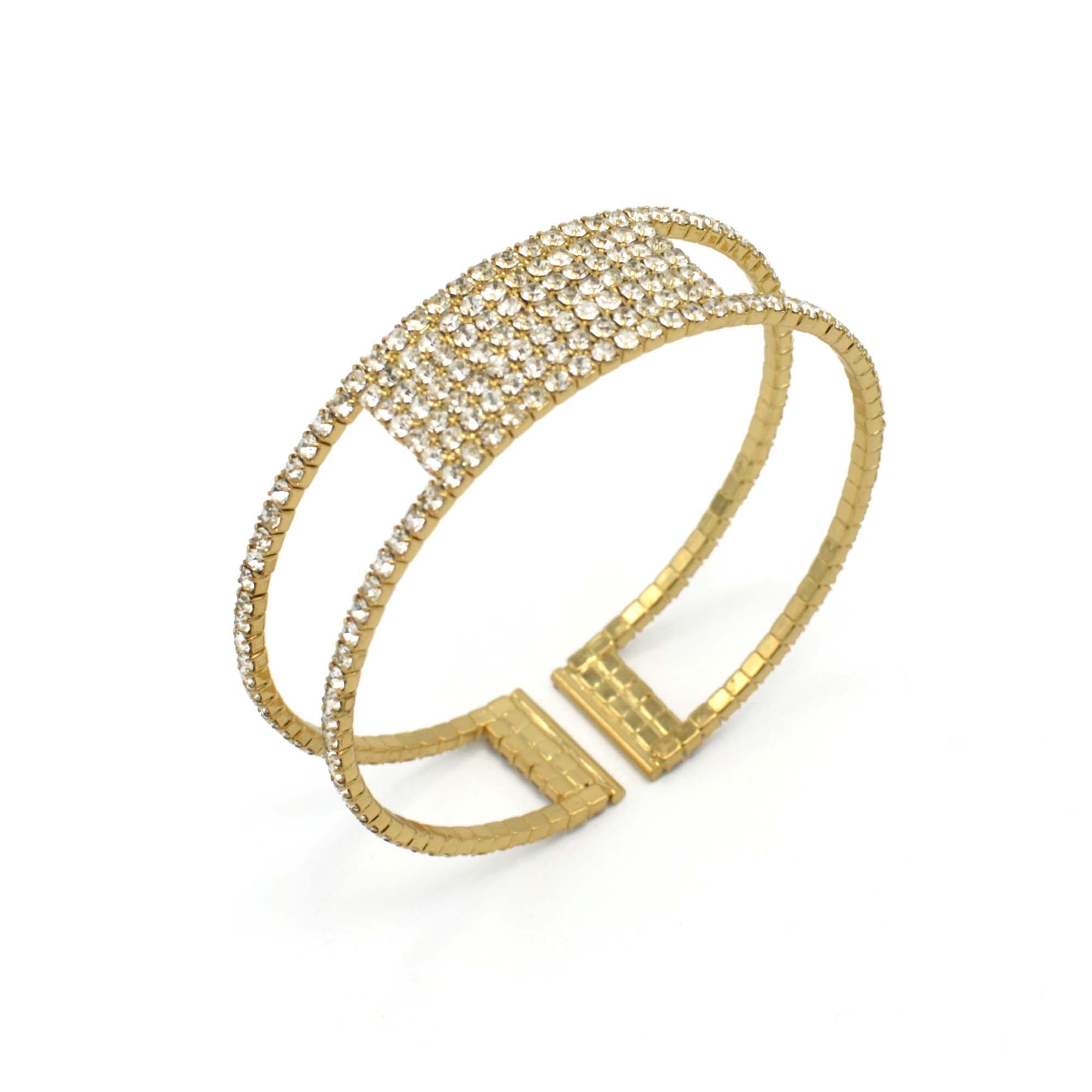 GOLD RHINESTONE CRYSTAL COIL MEMORY WIRE BRACELET#83769CR-G