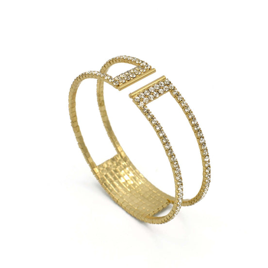 GOLD RHINESTONE CRYSTAL COIL MEMORY WIRE BRACELET#83769CR-G
