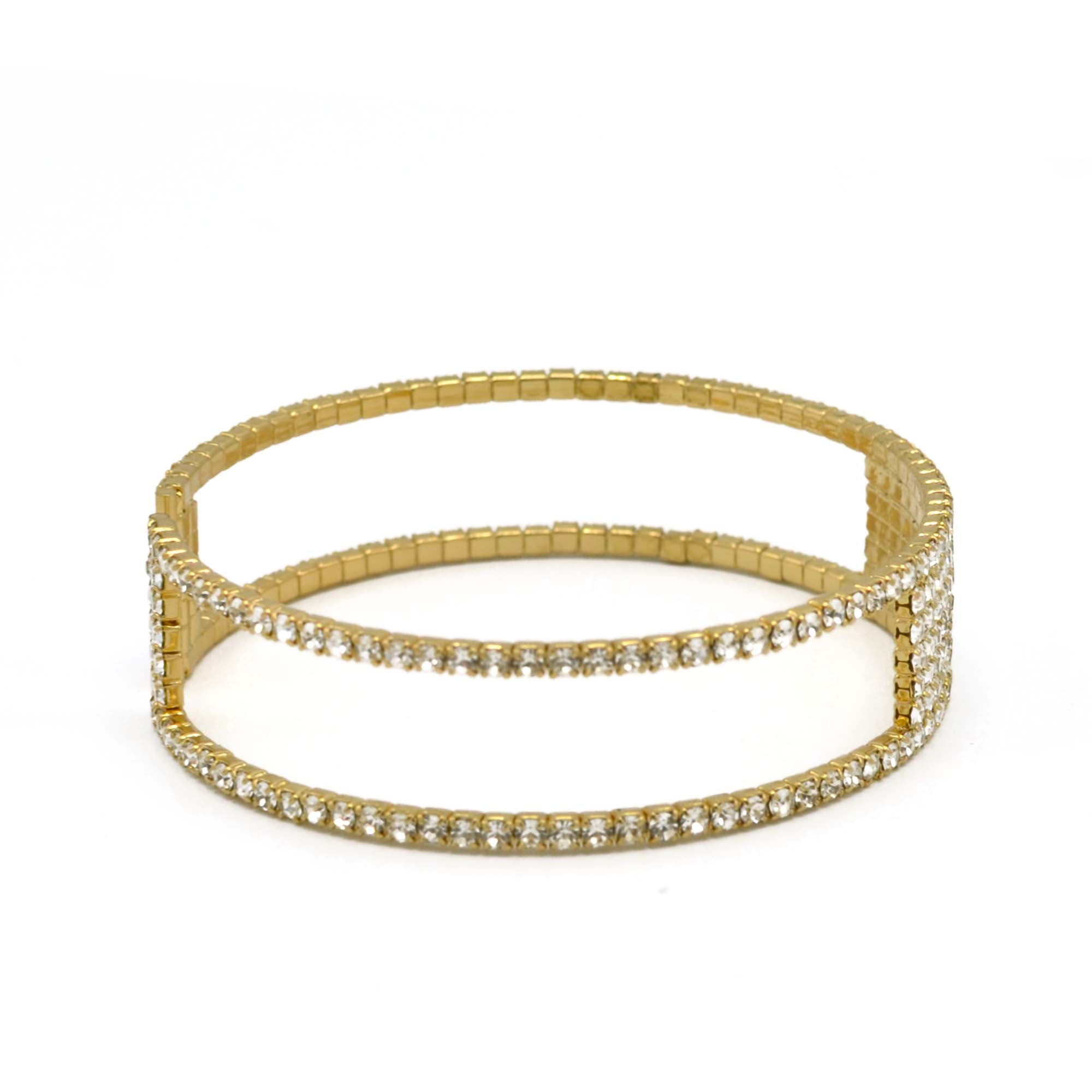 GOLD RHINESTONE CRYSTAL COIL MEMORY WIRE BRACELET#83769CR-G