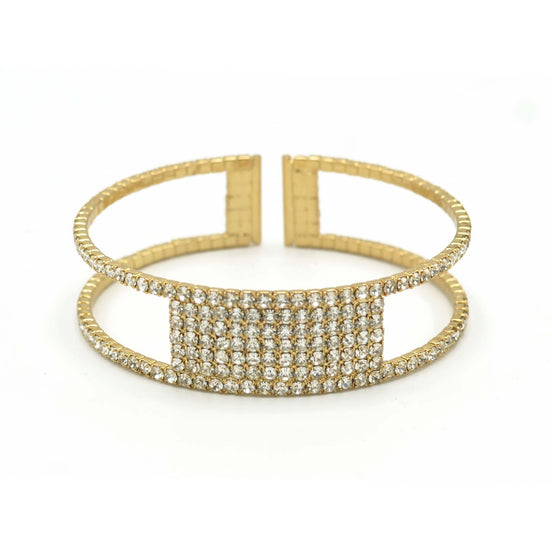 GOLD RHINESTONE CRYSTAL COIL MEMORY WIRE BRACELET#83769CR-G