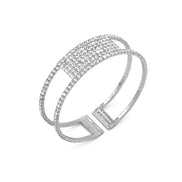SILVER RHINESTONE CRYSTAL COIL MEMORY WIRE BRACELET #83769CR-S