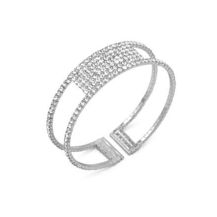 SILVER RHINESTONE CRYSTAL COIL MEMORY WIRE BRACELET #83769CR-S