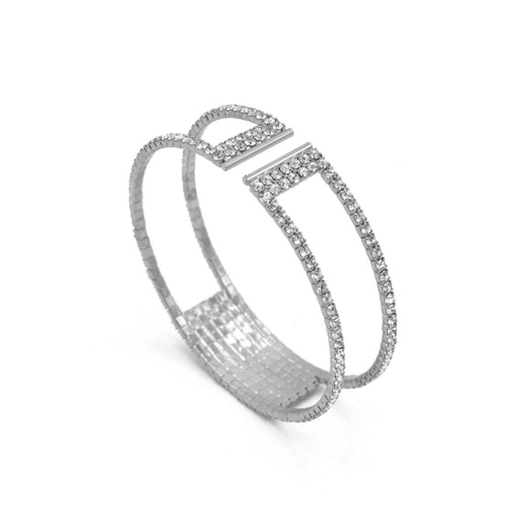 SILVER RHINESTONE CRYSTAL COIL MEMORY WIRE BRACELET #83769CR-S