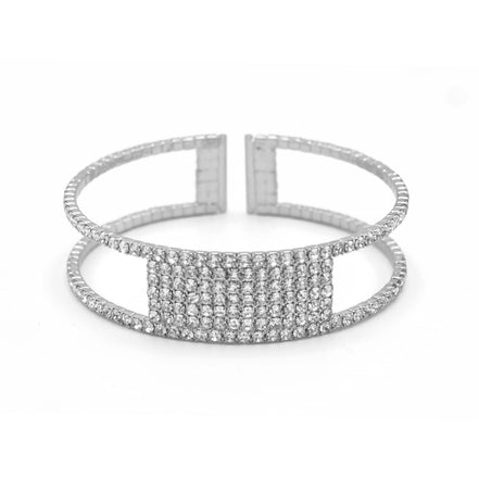 SILVER RHINESTONE CRYSTAL COIL MEMORY WIRE BRACELET #83769CR-S
