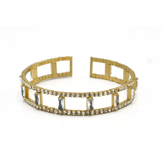 GOLD RHINESTONE CRYSTAL MEMORY COIL WIRE BRACELET #83788CR-G(Q-Line)