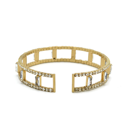 GOLD RHINESTONE CRYSTAL MEMORY COIL WIRE BRACELET #83788CR-G(Q-Line)