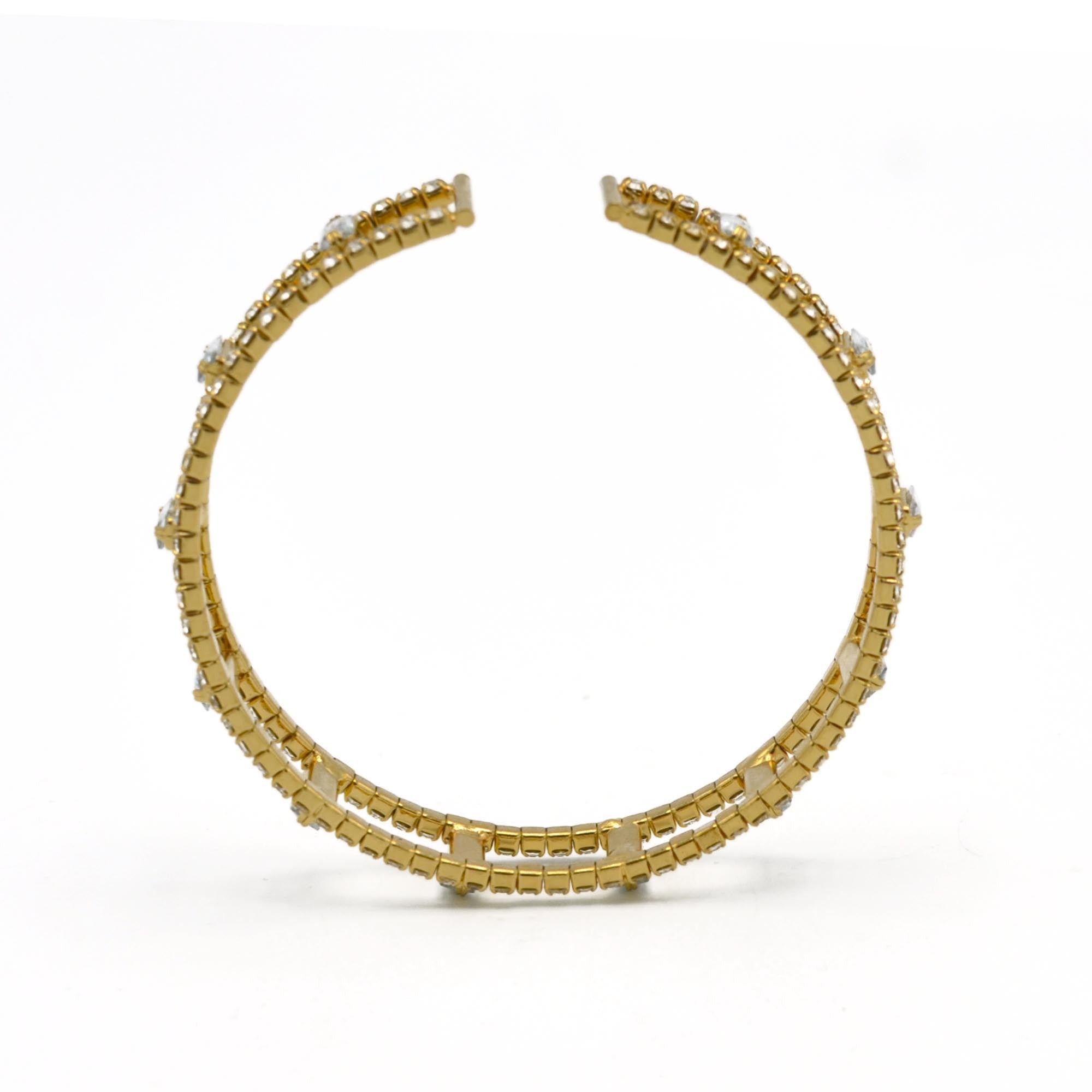 GOLD RHINESTONE CRYSTAL MEMORY COIL WIRE BRACELET #83788CR-G(Q-Line)