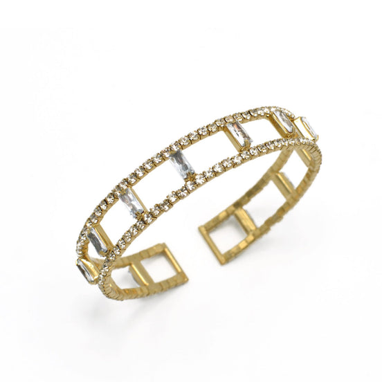 GOLD RHINESTONE CRYSTAL MEMORY COIL WIRE BRACELET #83788CR-G(Q-Line)