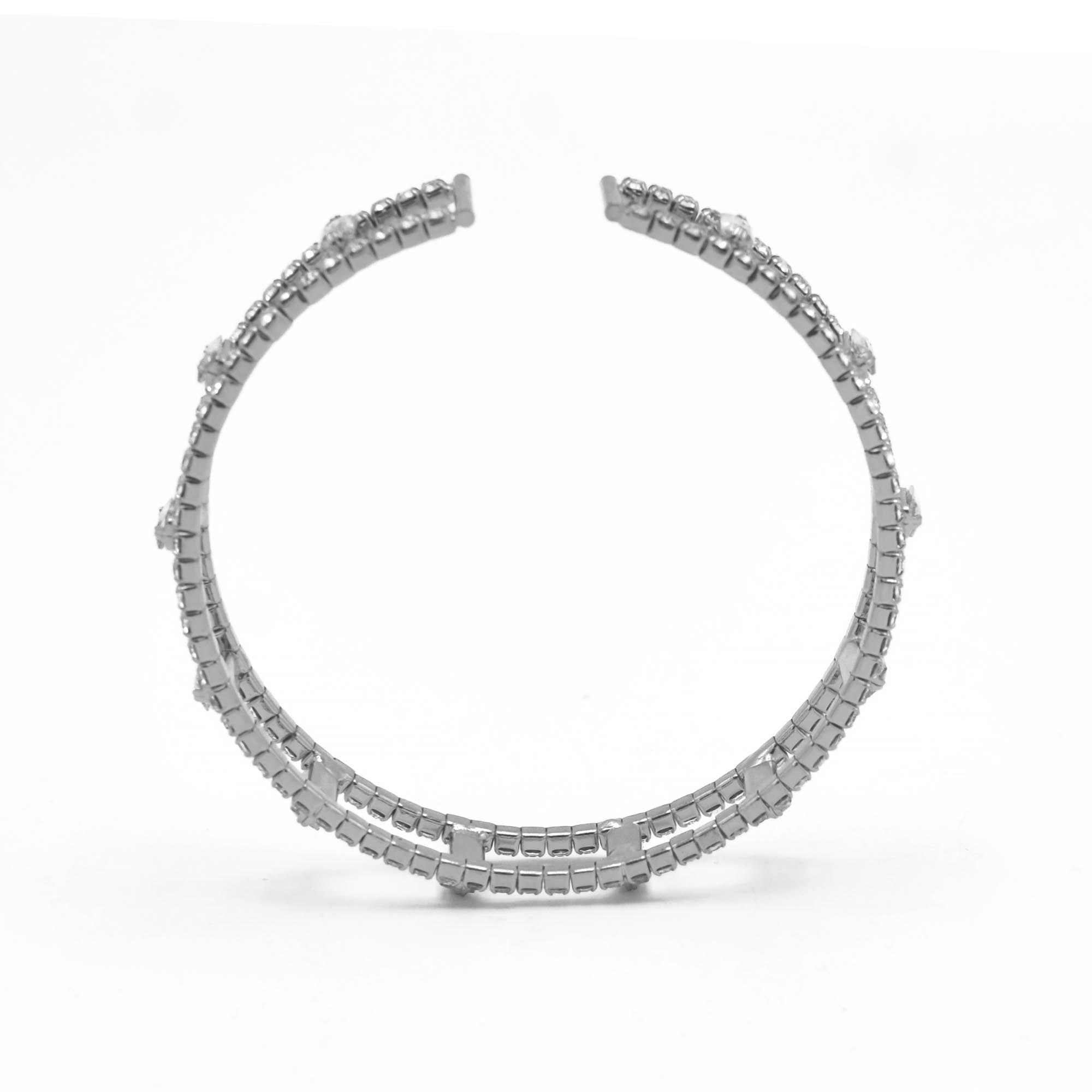 SILVER RHINESTONE CRYSTAL MEMORY COIL WIRE BRACELET #83788CR-S(Q-Line)