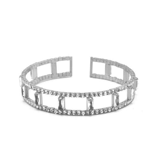 SILVER RHINESTONE CRYSTAL MEMORY COIL WIRE BRACELET #83788CR-S(Q-Line)