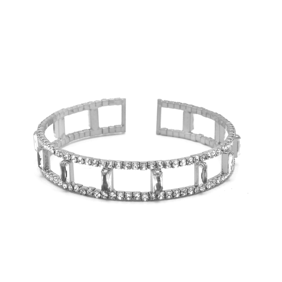 SILVER RHINESTONE CRYSTAL MEMORY COIL WIRE BRACELET #83788CR-S(Q-Line)