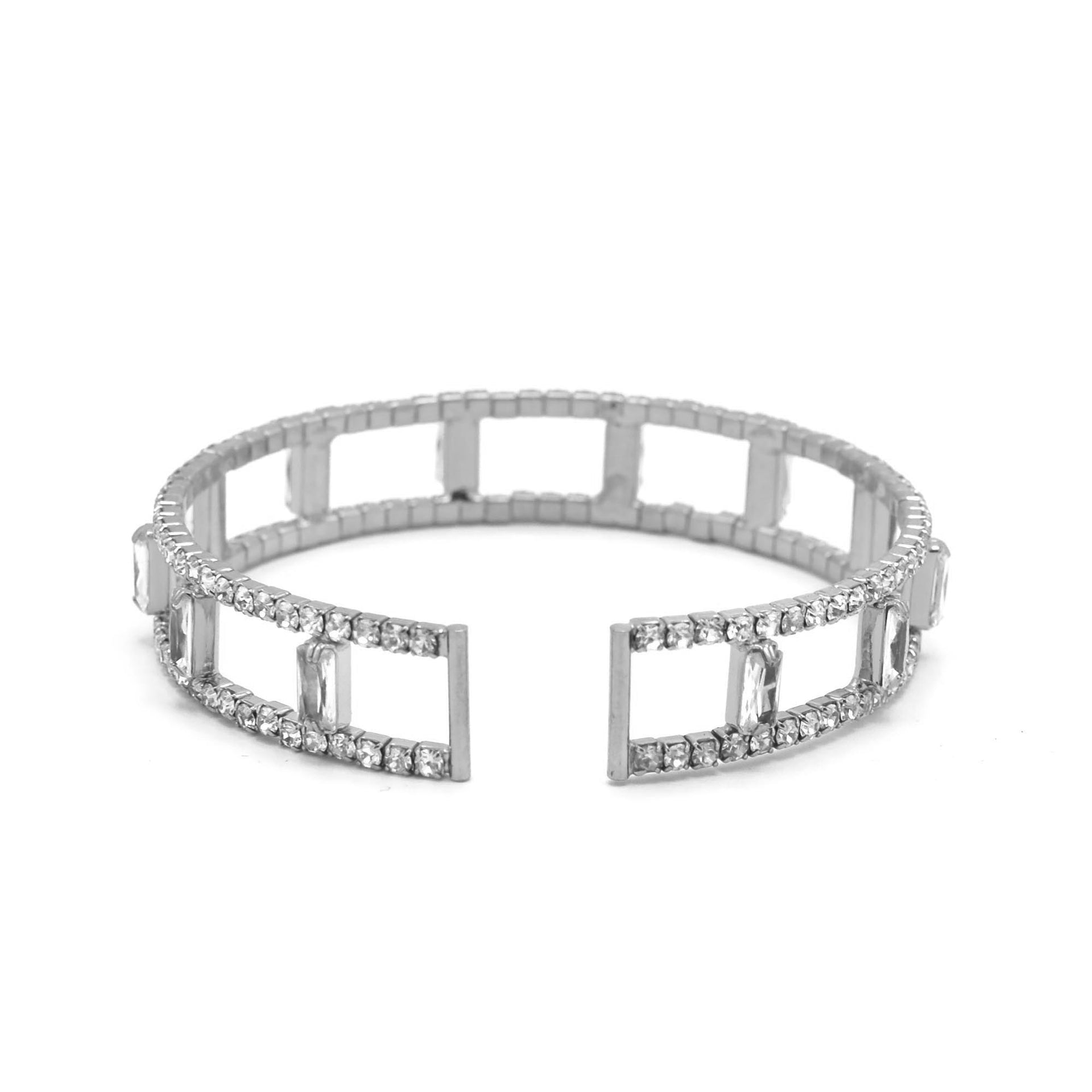 SILVER RHINESTONE CRYSTAL MEMORY COIL WIRE BRACELET #83788CR-S(Q-Line)