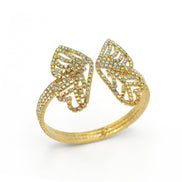 GOLD BUTTERFLY ABALONE RHINESTONE CRYSTAL MEMORY WIRE BRACELET#83791AB-G