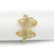 GOLD BUTTERFLY ABALONE RHINESTONE CRYSTAL MEMORY WIRE BRACELET#83791AB-G