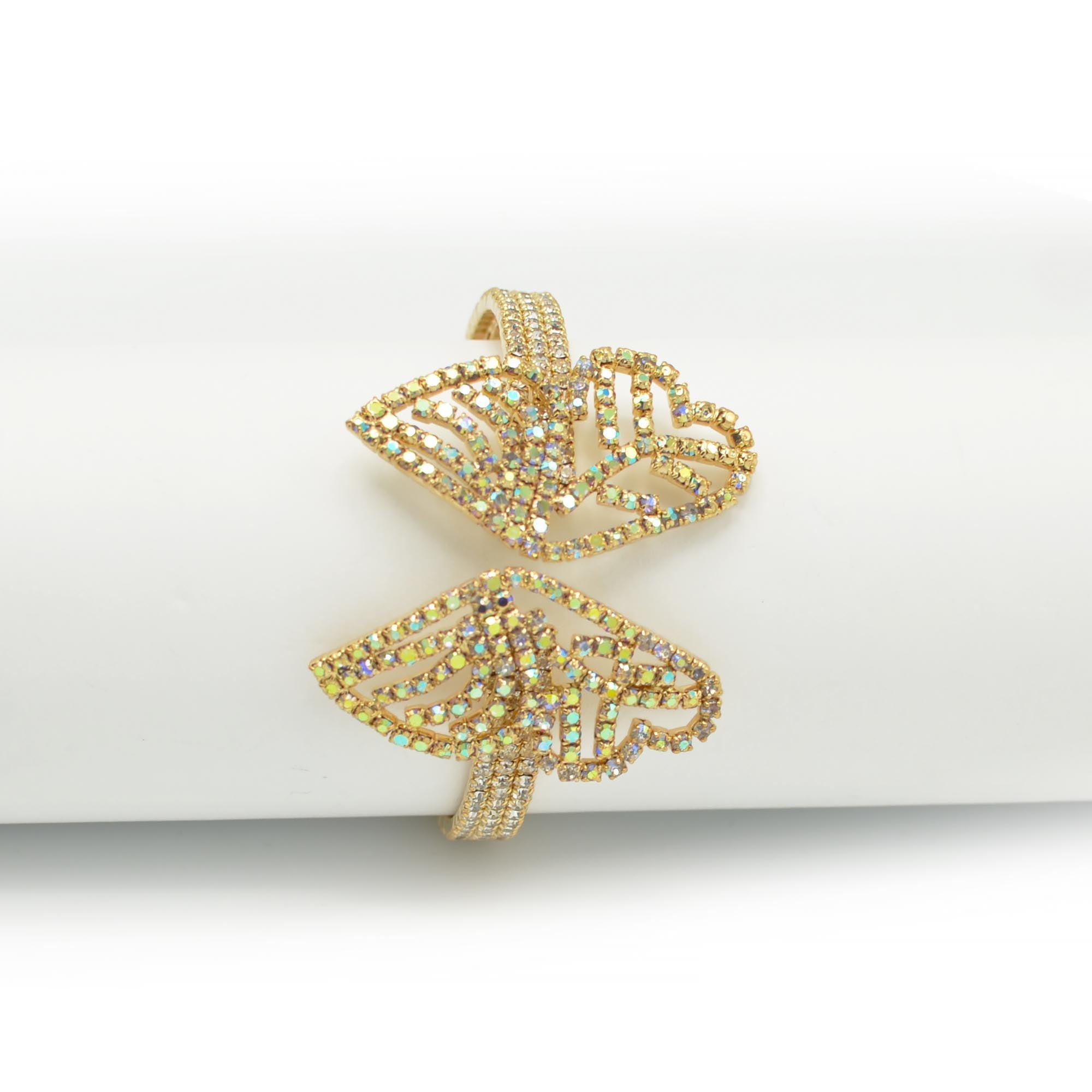 GOLD BUTTERFLY ABALONE RHINESTONE CRYSTAL MEMORY WIRE BRACELET#83791AB-G