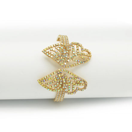 GOLD BUTTERFLY ABALONE RHINESTONE CRYSTAL MEMORY WIRE BRACELET#83791AB-G