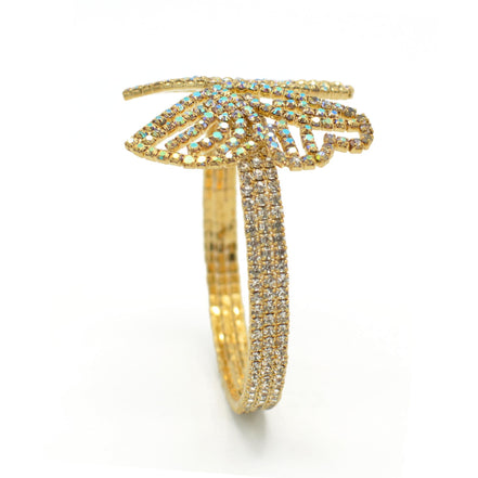 GOLD BUTTERFLY ABALONE RHINESTONE CRYSTAL MEMORY WIRE BRACELET#83791AB-G