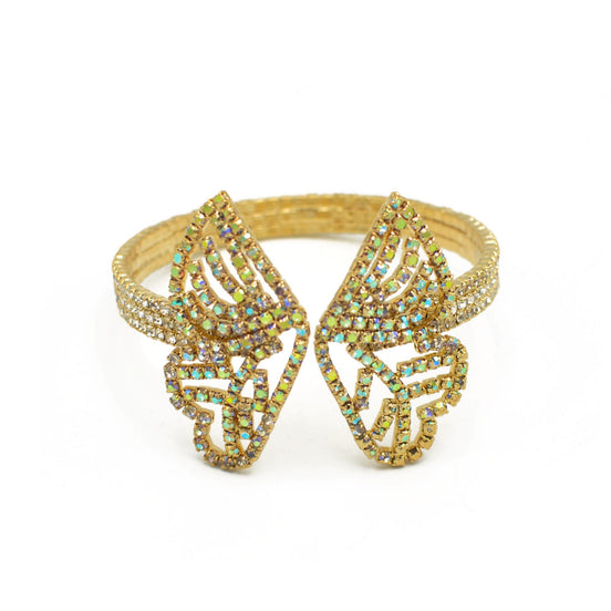 GOLD BUTTERFLY ABALONE RHINESTONE CRYSTAL MEMORY WIRE BRACELET#83791AB-G