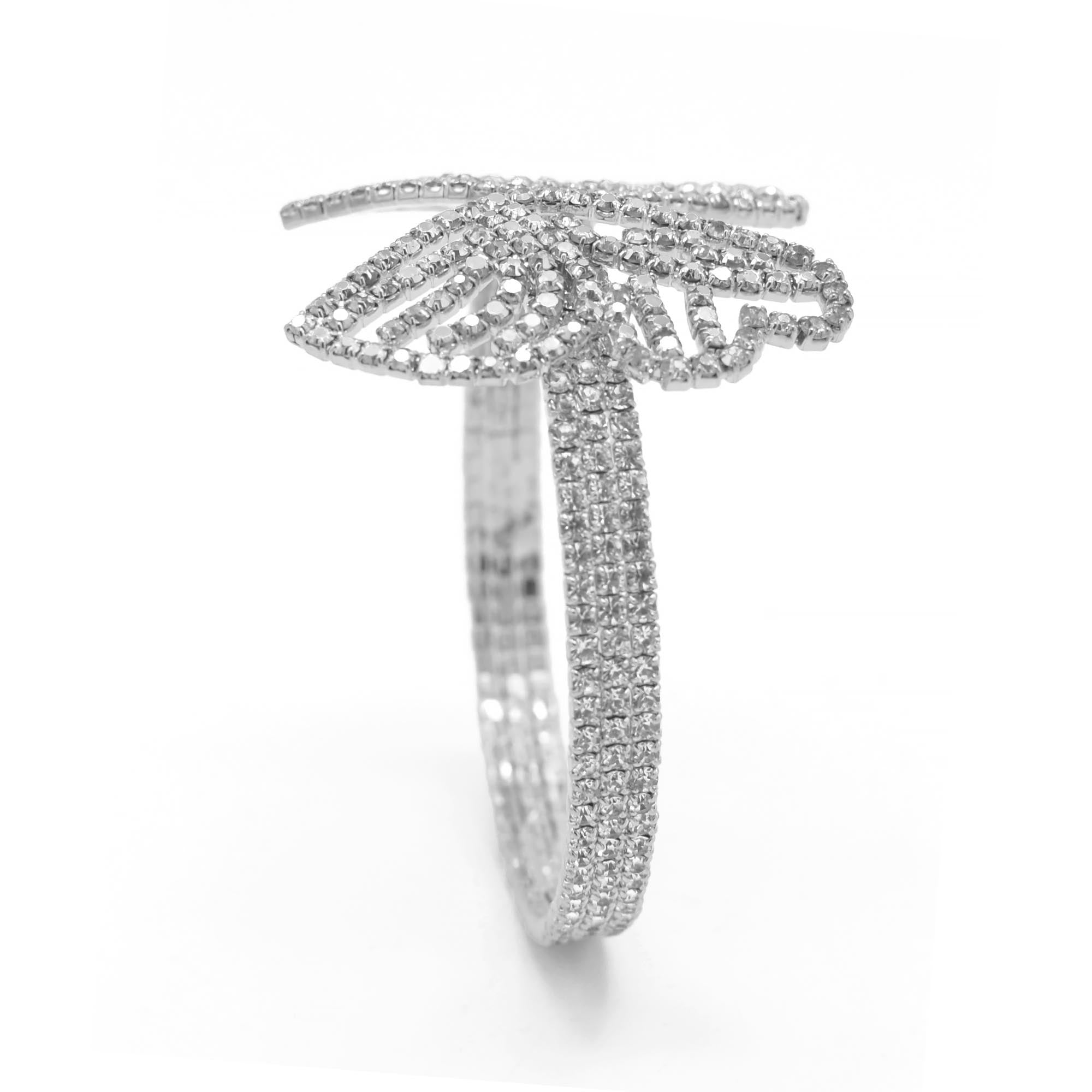 SILVER BUTTERFLY RHINESTONE CRYSTAL MEMORY WIRE BRACELET #83791CR-S