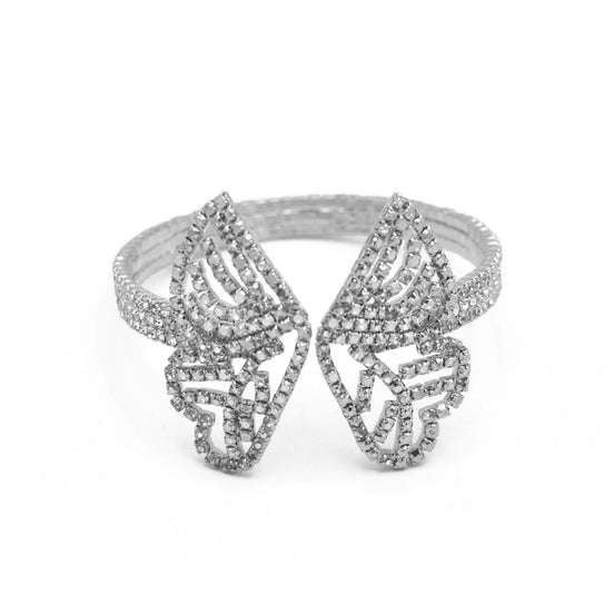 SILVER BUTTERFLY RHINESTONE CRYSTAL MEMORY WIRE BRACELET #83791CR-S