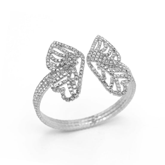 SILVER BUTTERFLY RHINESTONE CRYSTAL MEMORY WIRE BRACELET #83791CR-S