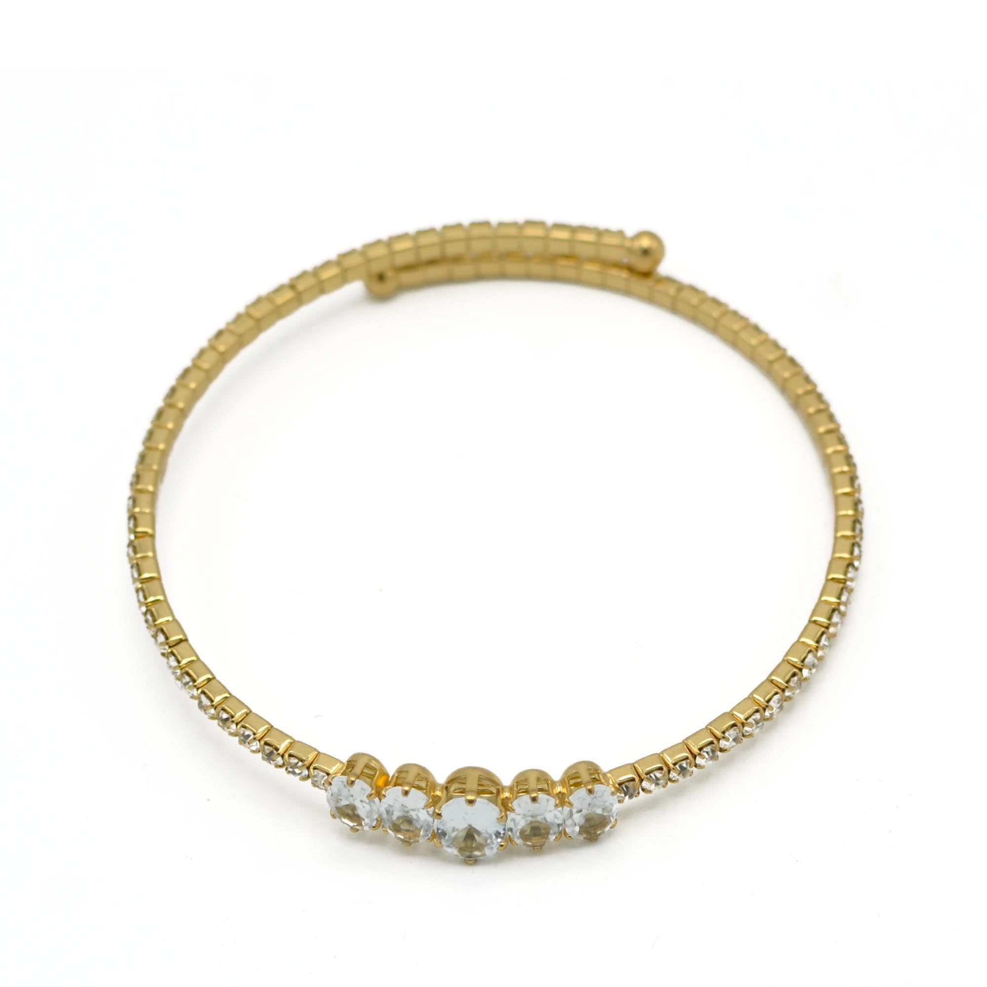 GOLD RHINESTONE CRYSTAL MEMORY WIRE BRACELET #83828CR-G