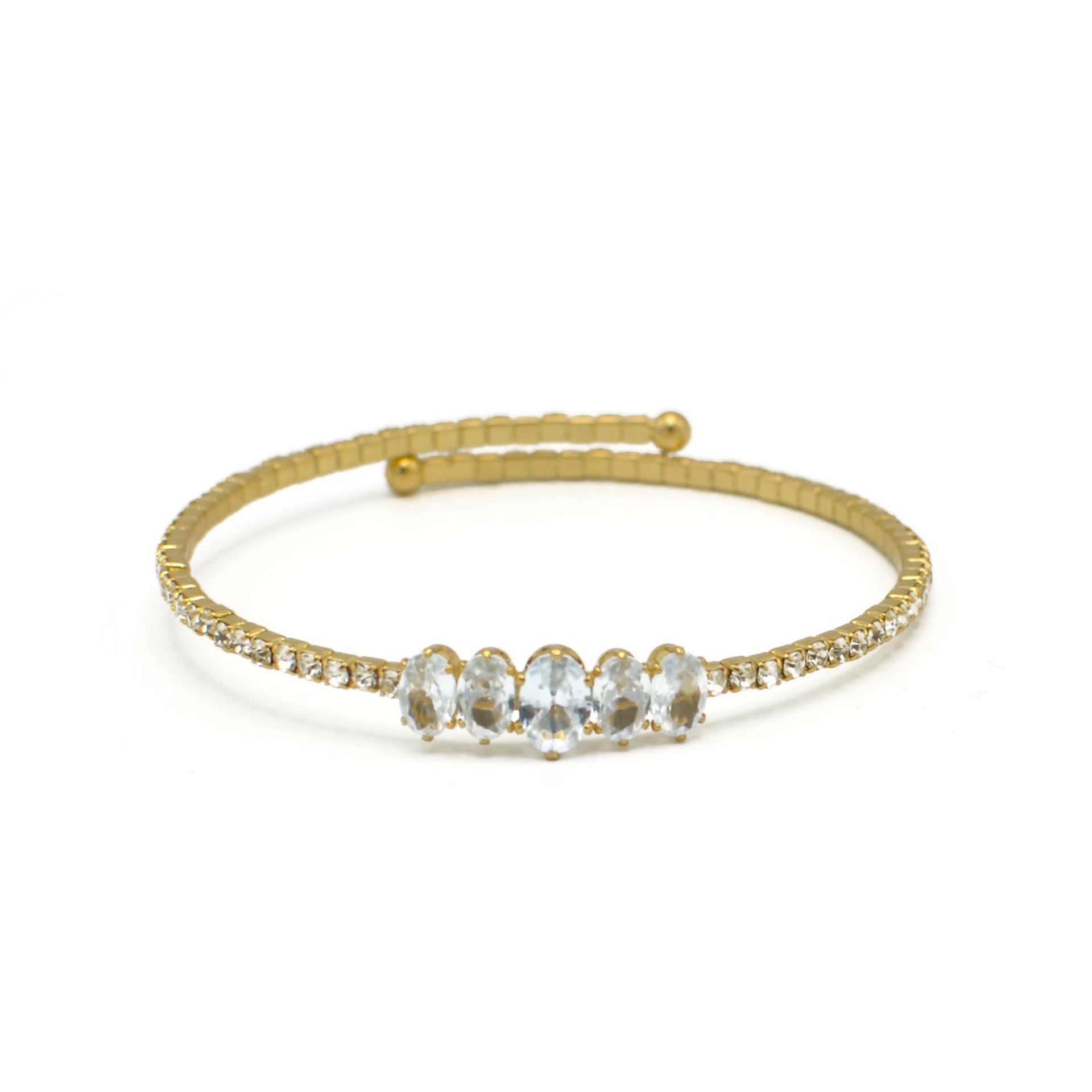 GOLD RHINESTONE CRYSTAL MEMORY WIRE BRACELET #83828CR-G