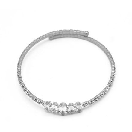 SILVER RHINESTONE CRYSTAL MEMORY WIRE BRACELET#83828CR-S(R-LINE)