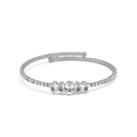 SILVER RHINESTONE CRYSTAL MEMORY WIRE BRACELET#83828CR-S(R-LINE)