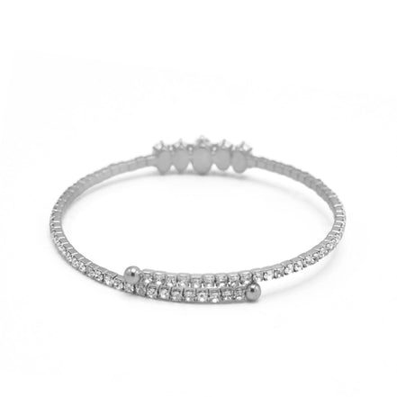 SILVER RHINESTONE CRYSTAL MEMORY WIRE BRACELET#83828CR-S(R-LINE)